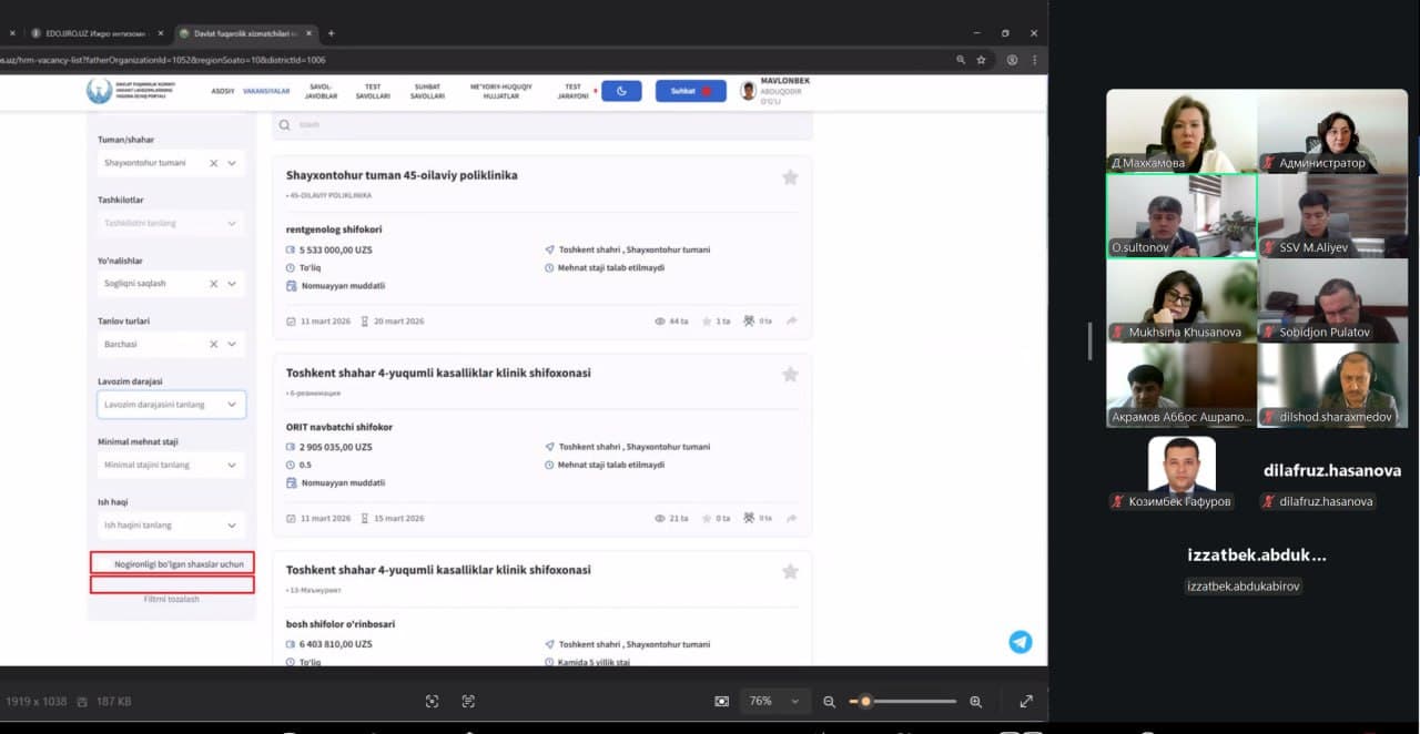 Kichik tibbiyot xodimlarini ochiq tanlov asosida ishga qabul qilish tizimini takomillashtirish masalasi muhokama qilindi